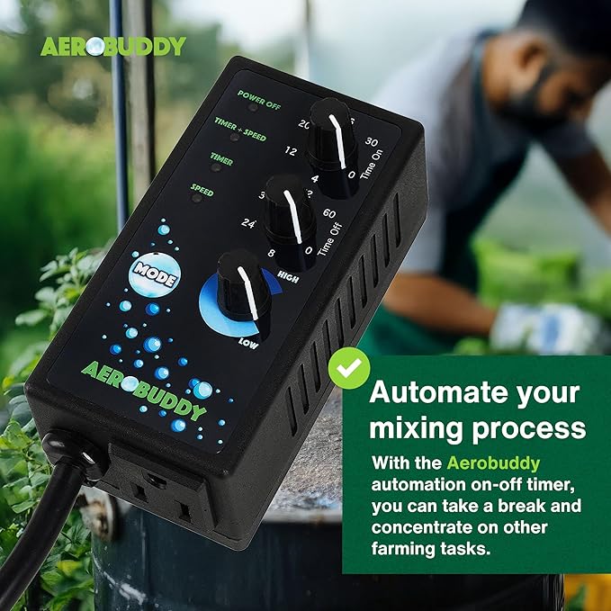 AEROBUDDY Variable Speed Controller + Interval Timer - Speed Controller for Electric Motor Water Pump 110V, 30-60min On/Off Timer Power Controllers, Variable Motor Controllers for Mixing and Aerating
