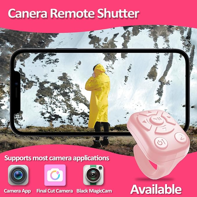 TikTok Scrolling Ring - Bluetooth Remote for TikTok Clips & Tunes, iPhone-Compatible Fingertip Wireless Bluetooth Controller, Ideal for iPad, iOS & Android, with Lively Camera Shutter-(Pink)