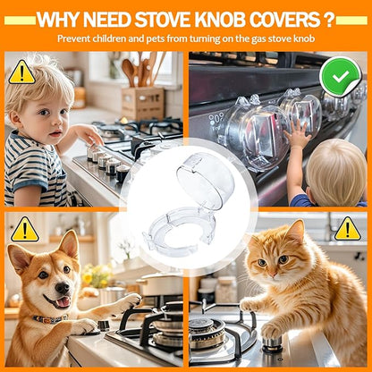 Stove Knob Covers for Child Safety (6 Pack), Stove Knob Safety Covers, Childproof Oven Lock Knob Covers with Adhesive, Prevent Kids-Pets from Gas Stove Knob Locks, Heat-Resistant Upgraded-Clear