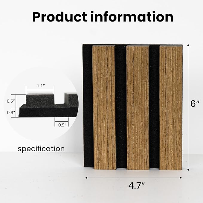 Sample Wood Salt Acoustic Wall Panels, Soundproof Wooden Wall Panels, 3D Fluted Sound Absorbing Panel, Natural Oak, Sample Pack