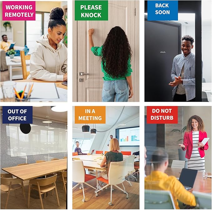 Office Door Signs 6 Options Do Not Disturb, Please Knock, In A Meeting, Out Of Office, Working Remotely Back Soon Privacy Door Slider Sign For Meeting & Conference Room Brushed Silver