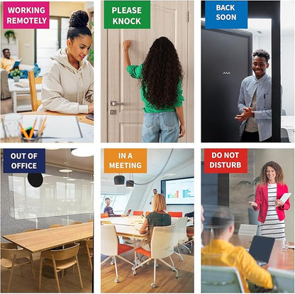 Office Door Signs 6 Options Do Not Disturb, Please Knock, In A Meeting, Out Of Office, Working Remotely Back Soon Privacy Door Slider Sign For Meeting & Conference Room Black