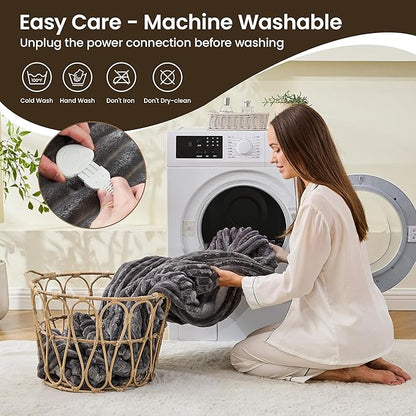 Heated Blanket Electric Blanket 50"x60", Soft Flannel Sherpa Electric Throw with 5 Heating Level & 12 Times Setting, Heated Throw with Overheating Protection, Machine Washable (Grey)
