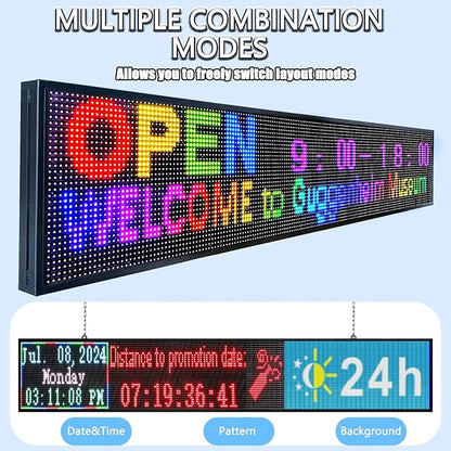 P10 Outdoor Led Sign 77"x14" WiFi Programmable with High Brightness Scrolling LED Sign for Business Digital Advertising Display Electronic Message Board