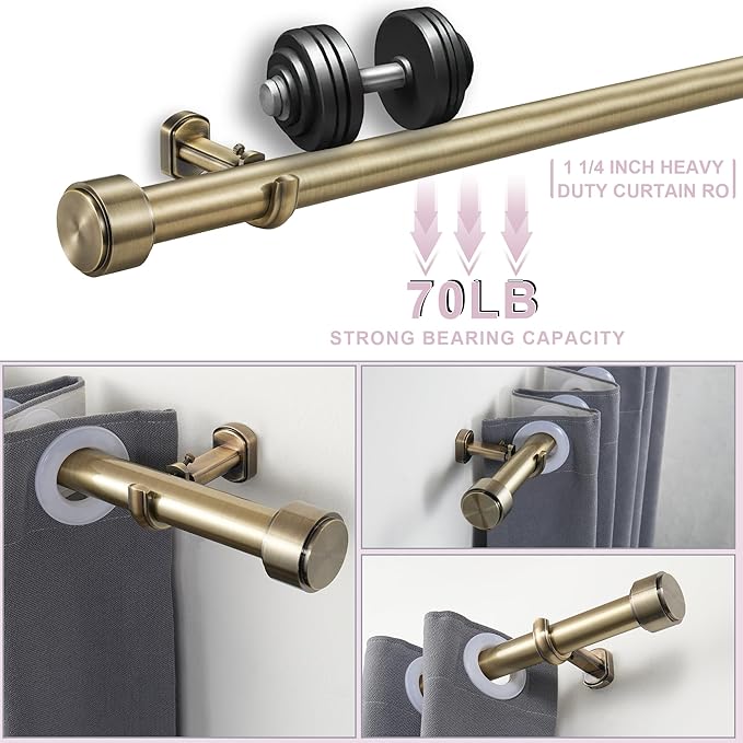 Heavy Duty Curtain Rods - 1 1/4" Large Diameter Premium Nonadjustable Curtain Rod - 36in/3ft Custom Window Treatment Rods with Durable Aluminum Brackets and End Caps,Antique Bronze Finish
