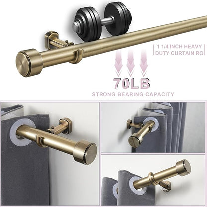 Heavy Duty Curtain Rods,1 1/4" Large Diameter Premium Nonadjustable Curtain Rod,108in/9ft Custom Window Treatment Rods with Durable Aluminum Brackets and End Caps,Antique Bronze Finish