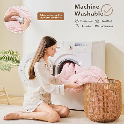 Heated Electric Blanket- Electric Throw Blanket 84"x90" for Bed- Heated Blanket with 5 Heating Levels& 4 Hours Auto Off for Couch Home Office - Soft Faux Fur Heating Blanket for Full Body(Pink)