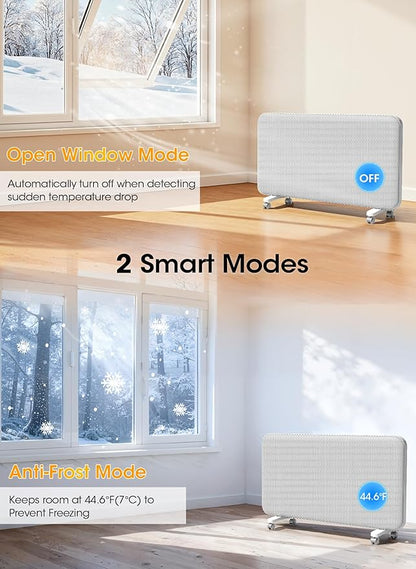 Convection Panel Space Heater Indoor Use, Large Room Electric Heater with Wifi App Control, Smart Mica Infrared Heater with Programmable Thermostat, Wall Mount or Standing, Quiet & Eco, 1500W