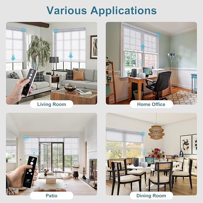 SmartWings Motorized Light Filtering Blinds Work with Homekit Thread Z-Wave Alexa, 70% Blackout Electric Smart Window Shade Translucent, Cordless with Remote Control, Up W110 x H148, Essential Grey