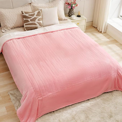 Heated Blanket King 90"×100" - Premium Cosy Soft Electric Blanket with 6 Heating Levels, Dual Control Fast Heating Flannel Sherpa Blanket for Bed & Couch, Auto Shut Off/Machine Washable (Pink)