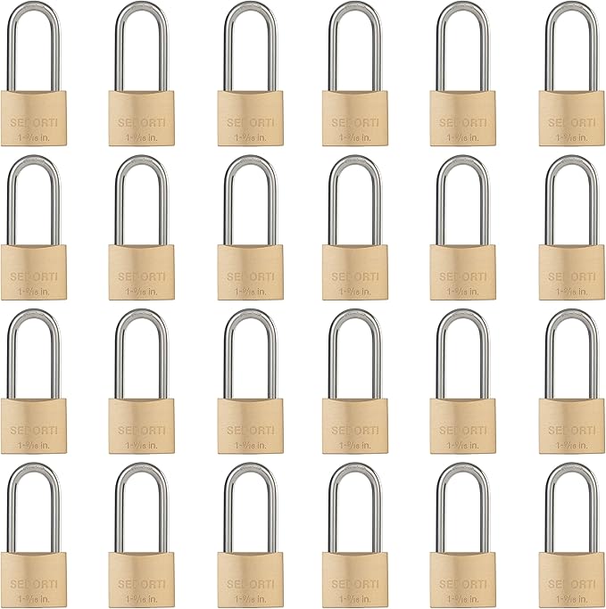 Weatherproof Padlock with Stainless Steel 304 Long Shackle and Solid Brass Body, 1-9/16 in. Wide, 24 Padlocks Keyed Alike, Marine Grade Rustproof Lock for Outdoors Use YNBSP2440