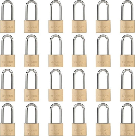 Weatherproof Padlock with Stainless Steel 304 Long Shackle and Solid Brass Body, 1-9/16 in. Wide, 24 Padlocks Keyed Alike, Marine Grade Rustproof Lock for Outdoors Use YNBSP2440