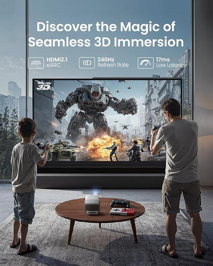 JMGO N1S 4K Smart Portable Projector, Triple Laser, 1100 ISO Lumens, Gimbal Instant Auto Focus, Google TV, Netflix, 110% BT.2020, HDR10, 10W Dolby Audio, Blu-ray 3D, 200" for Home, Outdoor, Gaming