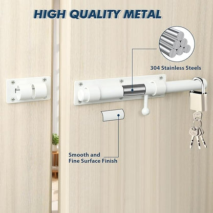Alise 10 inch Barrel Bolt Latch,Slide Bolt Latch,Heavy Duty Solid SUS304 Stainless Steel Slide Lock for Wooden Fence,Barn Door,Interior or Outdoor Door White MS9200-W