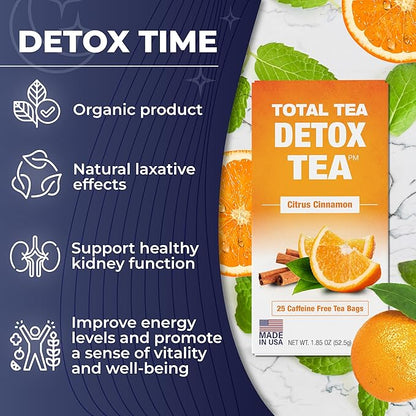 Total Tea Detox Tea & Energy Set - 25 Day Detox - Herbal SIim Tea with Chamomile - Hibiscus Tea and Ginger Root for Colon Cleanse – Natural Citrus & Cinnamon Fruit Tea for Digestive Health