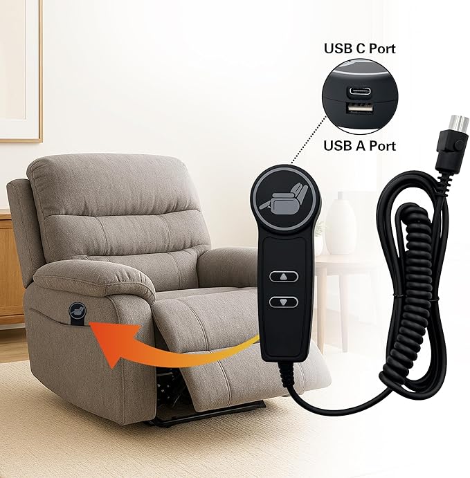 2 Button 5 Pin Remote with USB A C Ports and Backlight for Lift Chair Electric Sofa Power Recliner Hand Control Parts Replacement Handset Controller