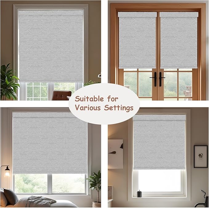 Motorized Roller Blinds with Remote, 100% Blackout Automatic Roller Shades for Bedroom, Bathroom, and Living Room, Customized Size, Fine Texture Gray