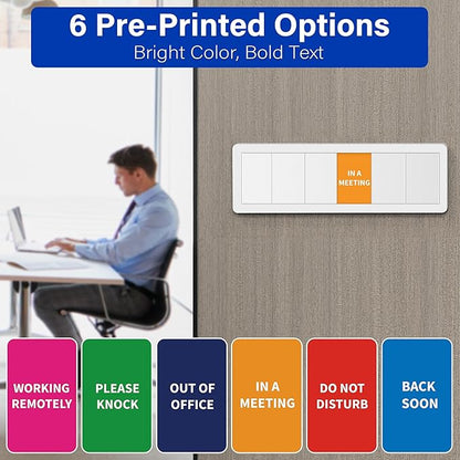 Office Door Signs with 6 Printed Status Options – Do Not Disturb, Out of Office, In a Meeting, Please Knock, Work from Home, Back Soon – Includes Custom Personalized Blank Sticker for Privacy Workspace or Studio Available and Away