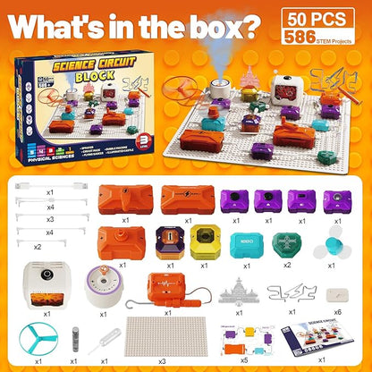 Science Kits for Kids - STEM Kits for Kids, Electronics Exploration Kit, Over 420 Projects, 50 Circuit Parts with Bubble Maker，Fan & Flying Helicopter , STEM Educational Toy Gifts for Boys& Girls