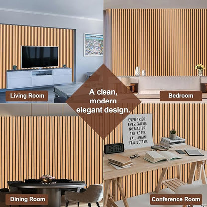 Yuzzy Wood Panels for Wall - 9 Feet Teak Wood Slat Acoustic Panels 4 PCS - Modern Sound Absorbing Wall Panels for Interior Wall Decor for Home, Office, Studio