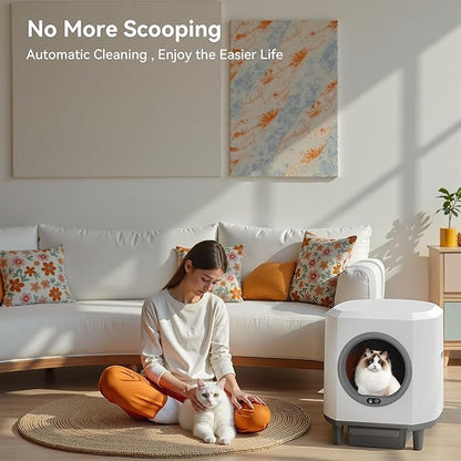 Self Cleaning Litter Box for Multiple Cats,90L Automatic Cat Litter Box Self Cleaning App-Controlled,Dual Safety Protection,1 Rolls Garbage Bags,White