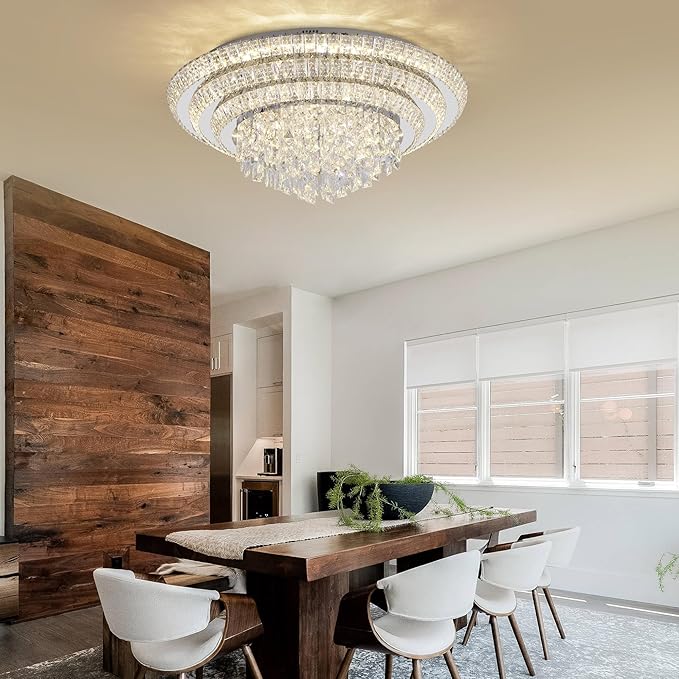 COCOSTAR 30 inch Flush Mount Crystal Chandeliers with Remote and APP, Modern Elegant LED Crystal Raindrop Ceiling Light Fixture, 3CCT Dimmable, for Living Room Kitchen Island Bedroom Entryway Foyer