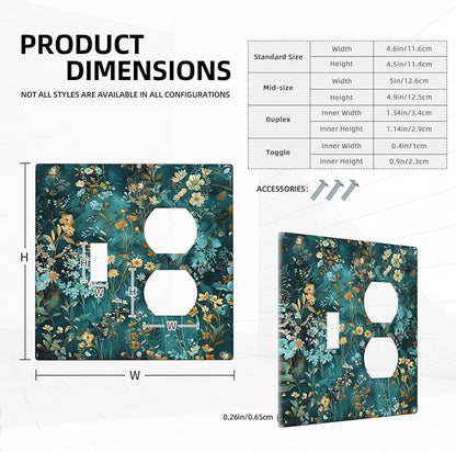 Wallplates Green Leaf Floral Boho Golden Flower Plant 1 Toggle 1 Duplex Switch Plate Electrical Gfci Faceplate Decorative Light Switch Covers For Bed Room Cabin Decor