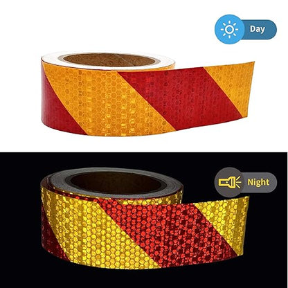 Arrow Reflective Tape Waterproof Caution Safety Tape Hazard Stickers Reflector Stripes for Warehouse, Floor,Wall Warning Signs (Yellowred Stripe, 2Inch x 33 Ft)