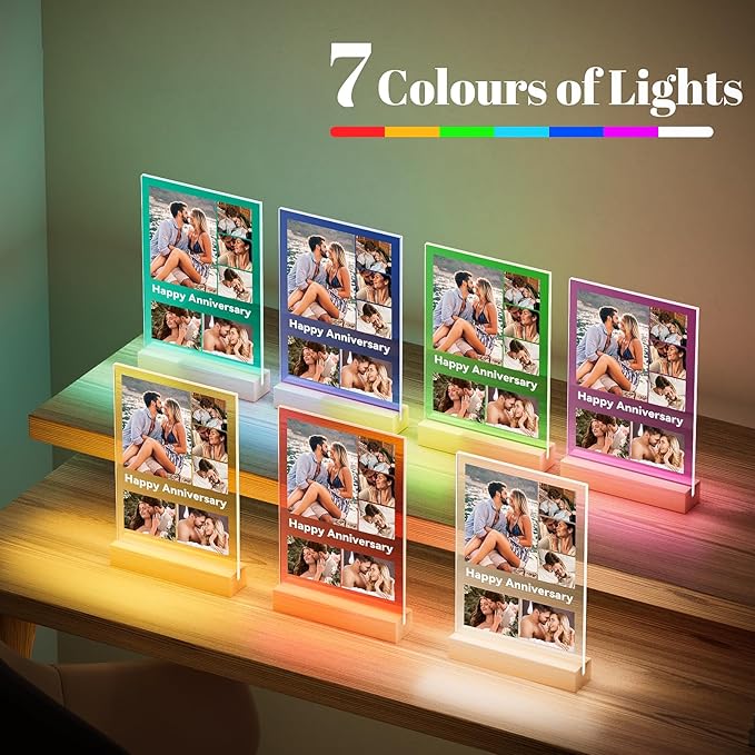 Custom Picture Frames with Photo, Customized Picture Frame with Night Light, Personalized Photo Frame, Personalized Anniversary Birthday Valentines Day Gifts for Women Men Her Him Couple