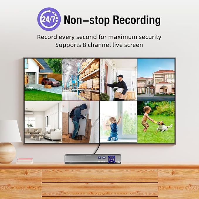 KERUI 5MP 8Channel Security Camera DVR System H.265+ Surveillance DVR Recorder for up to 5MP AHD/TVI/CVI/CVBS/IP Cameras, Remote Access, Smart Playback(with 2TB Hard Drive)