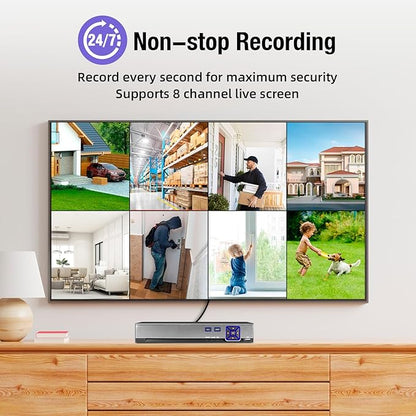 KERUI 5MP 8Channel Security Camera DVR System H.265+ Surveillance DVR Recorder for up to 5MP AHD/TVI/CVI/CVBS/IP Cameras, Remote Access, Smart Playback(with 2TB Hard Drive)