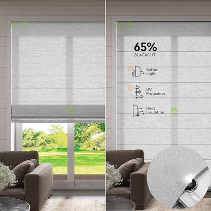 ZSTARR Smart Roman Shades Rechargeable Motorized Blinds with Remote Light Filtering Roman Window Shades Plain Fold Soft for Doors Bedroom, Custom Size (Sheer Gray)