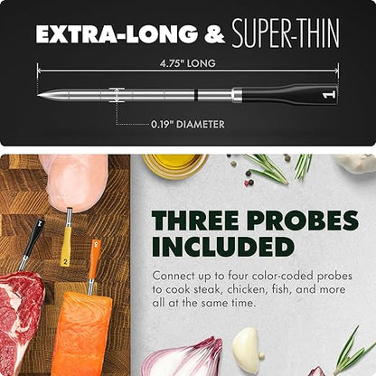 CHEF iQ Sense | Smart Wireless Meat Thermometer | 3 Ultra-Thin Probes | WiFi Unlimited Range | 1000°F Heat Safe | 5 Sensors | BBQ, Grill, Oven, Smoker, Air Fryer | Gen3
