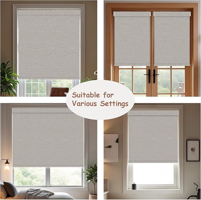 Motorized Roller Blinds with Remote, 100% Blackout Automatic Roller Shades for Bedroom, Bathroom, and Living Room, Customized Size, Pebble Grey Beige
