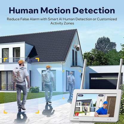 Camcamp Wireless Security Camera System with 7" Monitor, 3MP PTZ Outdoor Security Cameras, Plug-in-Play, 4CH NVR 32GB, No Monthly Fee, 24/7 Record, Color Night Vision, 2-Way Talk for Outside Indoor