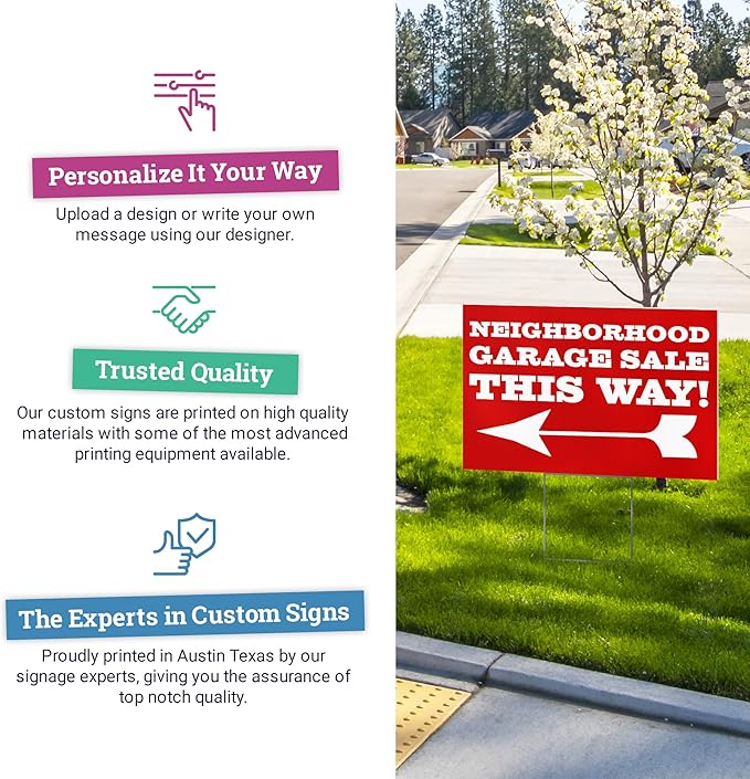 50 pack 24x18" Double Sided Customizable Outdoor Yard Sign made from Corrugated Plastic with Metal "H" Stake, Easy to Design, Sign for Business, Garage or Yard Sale, Home, Office, (24" x 18" - Qty 50)