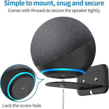 PlusAcc Wall Mount for 4th Gen - Space-Saving Stand Shelf Compatible with Google Home Mini & 4th Generation, Metal Bracket with Cable Management（Black）