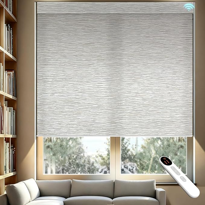 Smart Motorized Blinds – 70% Blackout Roller Shades with Remote, Alexa/Google Home/Siri Control, Matter Compatible, Wireless Rechargeable Battery, Custom Sizes for Windows & Sliding Doors