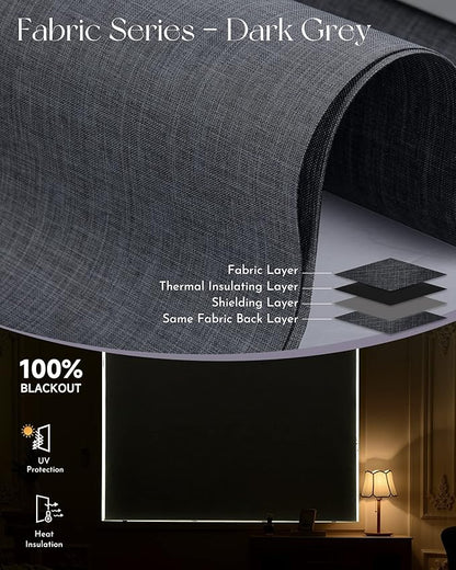Graywind Motorized Shades 100% Blackout Compatible with Alexa Google WiFi Smart Hardwired Window Shade Remote Control Thermal Insulated Electric Blinds, Customized Size (Dark Gray)