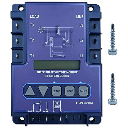 ICM450A 3-Phase Voltage Monitor with Backlit LCD, 190-600V AC, 25-Fault Memory, Programmable Relay, Replacement for ICM450A, EAC-800, PFM-2000