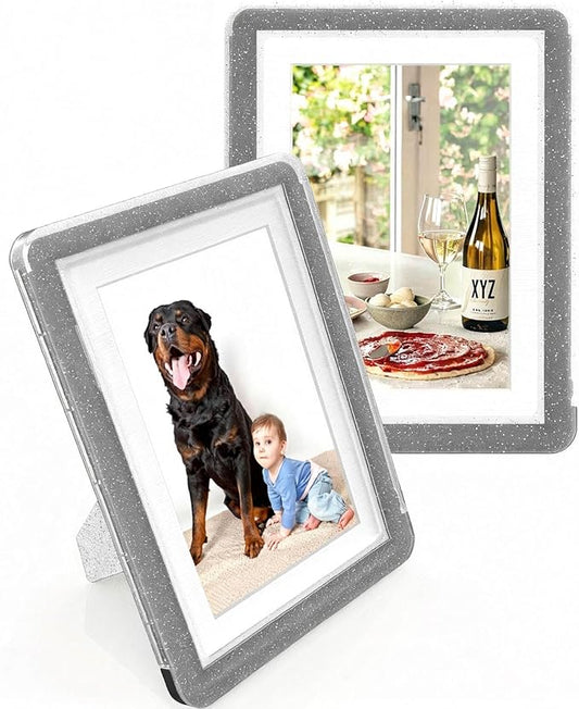 5x7 Picture Frame, Clear Acrylic Photo Frame with White Mat for 4x6 Photos, One-Piece Shatterproof Tool-Free Design, UV-Resistant Waterproof Tabletop Frame for Home Office Decor with 10-Year Warranty