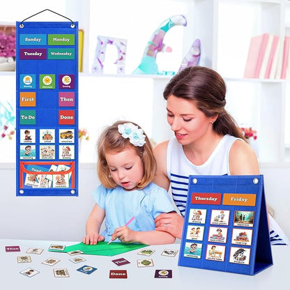 Visual Schedule for Kids Chore Chart，103 Daily Schedule Board Routine Pocket Chart Cards for Toddlers,Autism Learning Material Tool Wall Planner for Home School with 3 in 1 Cards Gift for Kids