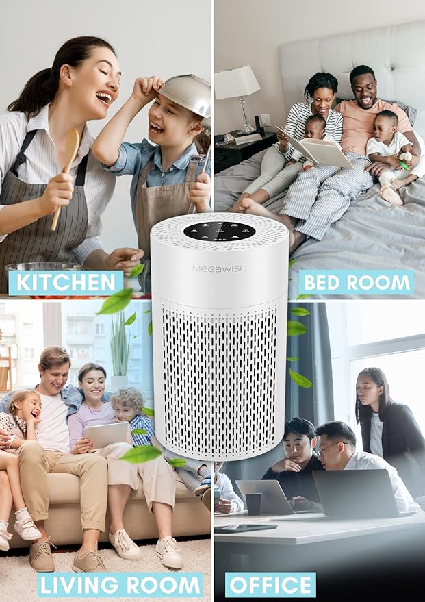 MegaWise Silent Desktop Air Purifier with 3 Speeds for Home Office True H13 Filter with Smart Air Quality Sensor, Sleep Mode, Pets Hair, Odors, Smoke, Dust (White)