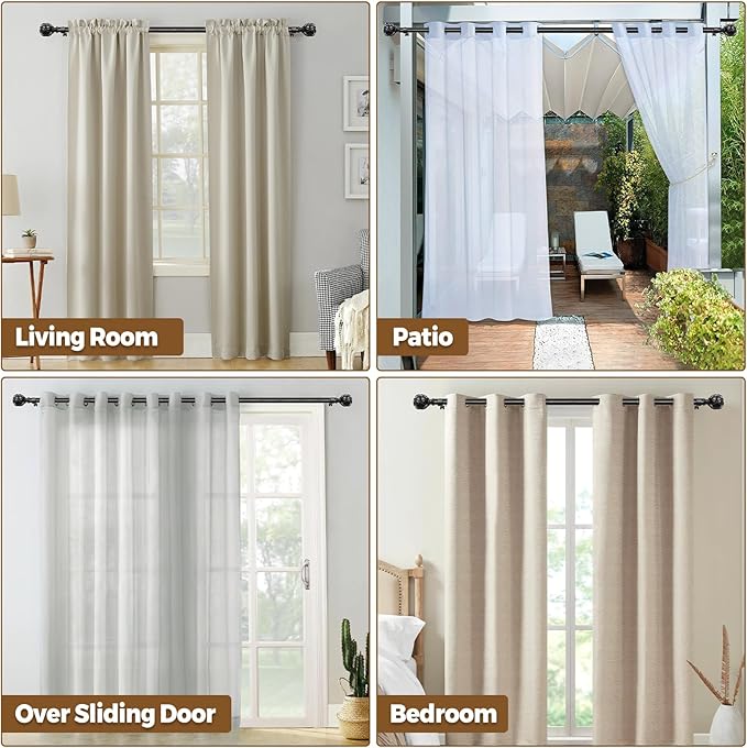KAMANINA Black Curtain Rod 32 to 58 Inch(2.6-4.8Ft), Adjustable Heavy Duty Curtain Rods for Windows 28 to 48 Inch, 7/8 Inch Drapery Rods with Decorative Netted Texture End