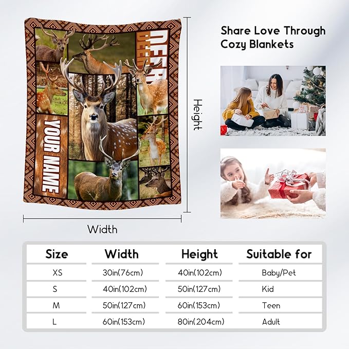Personalized Blankets for Adults, Custom Deer Blanket Gifts for Men Boys, 30"x40" Forest Western Throw Gift for Hunters - Soft, Fuzzy & Cozy Deer Throws Farmhouse Decor