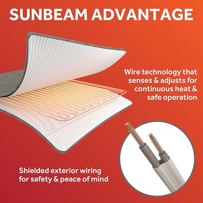 Sunbeam Royal Ultra Fleece Heated Electric Blanket Queen Size, 90" x 84", 12 Heat Settings, 12-Hour Selectable Auto Shut-Off, Fast Heating, Machine Washable, Warm and Cozy, Pebble