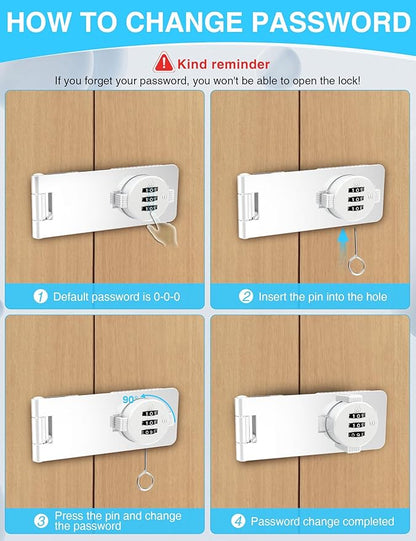 Keyless Cabinet Combination Lock, 3-Digit Password Twist Knob Hasp Latch for Doors, Cabinets, Drawers, Barn Door, Bathroom, Outdoor, Closet, Fence, Durable Zinc Alloy, (White, 1 Pack)