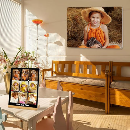 Custom Photo Prints - Metal Desktop Picture Frame with Photos Collage & Wooden Base Personalized Gifts for Family Friends Lovers and Pets, Optional Multiple Sizes