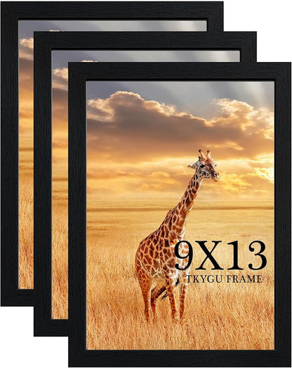 9 x13 Picture Frame Set of 3, 9 x13 Black Wooden Frame Wall Gallery Poster Photo frame with Shatter Resistant Plexiglass,Horizontal and Vertical Formats for Wall Hanging, best gift