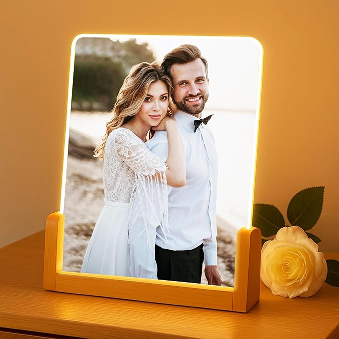 NAZENTI Personalized Picture Frame with Led Light, Custom Photo Collage Frame Lamp, Custom Picture Gifts, Couple Photo Lamp, Wedding Gift for Couple, Valentine Day Gifts for Girlfriend Boyfriend